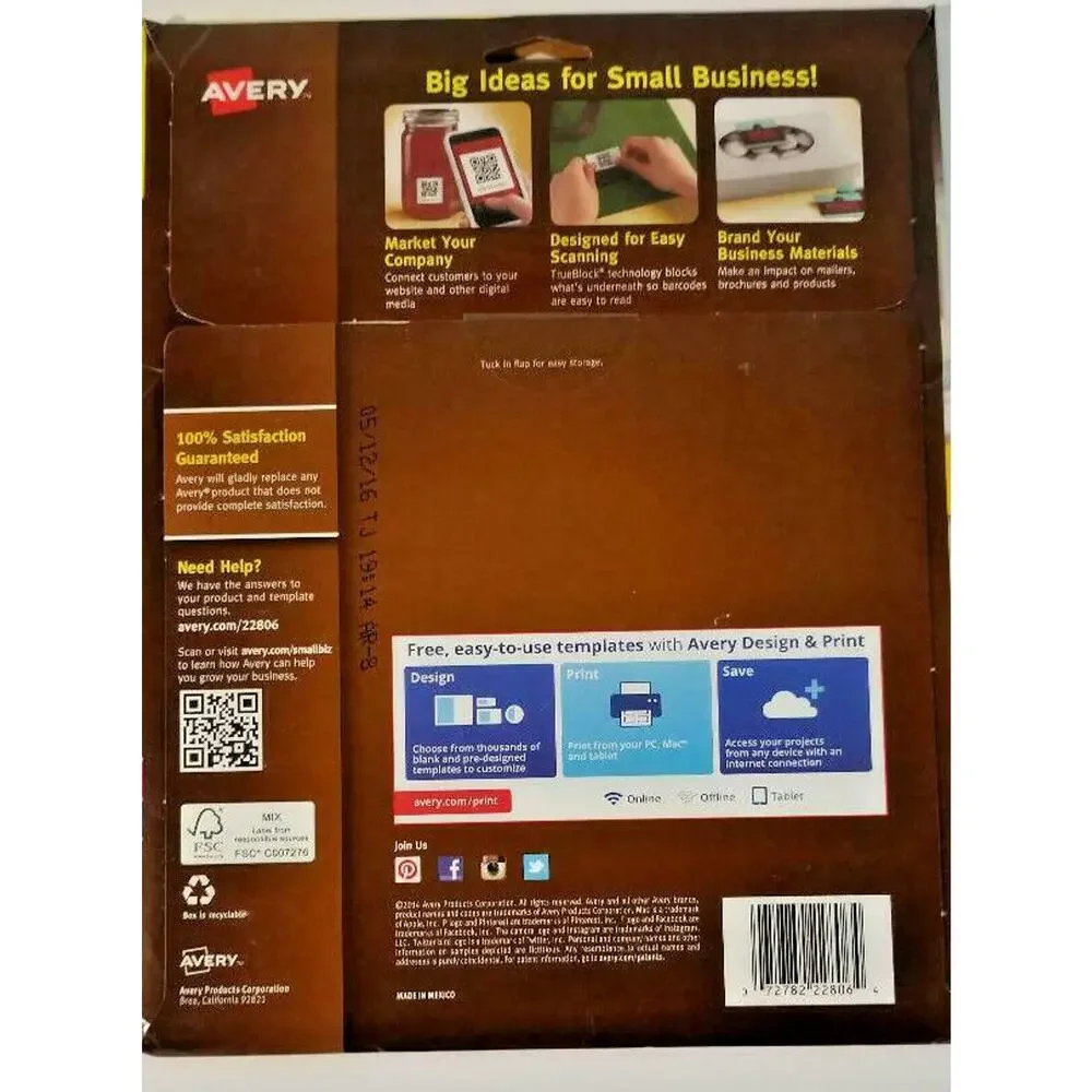 Labels - Avery 22806 White 2 x 2 Square Labels Laser or Inkjet 60 ct‎ (5 sheets)